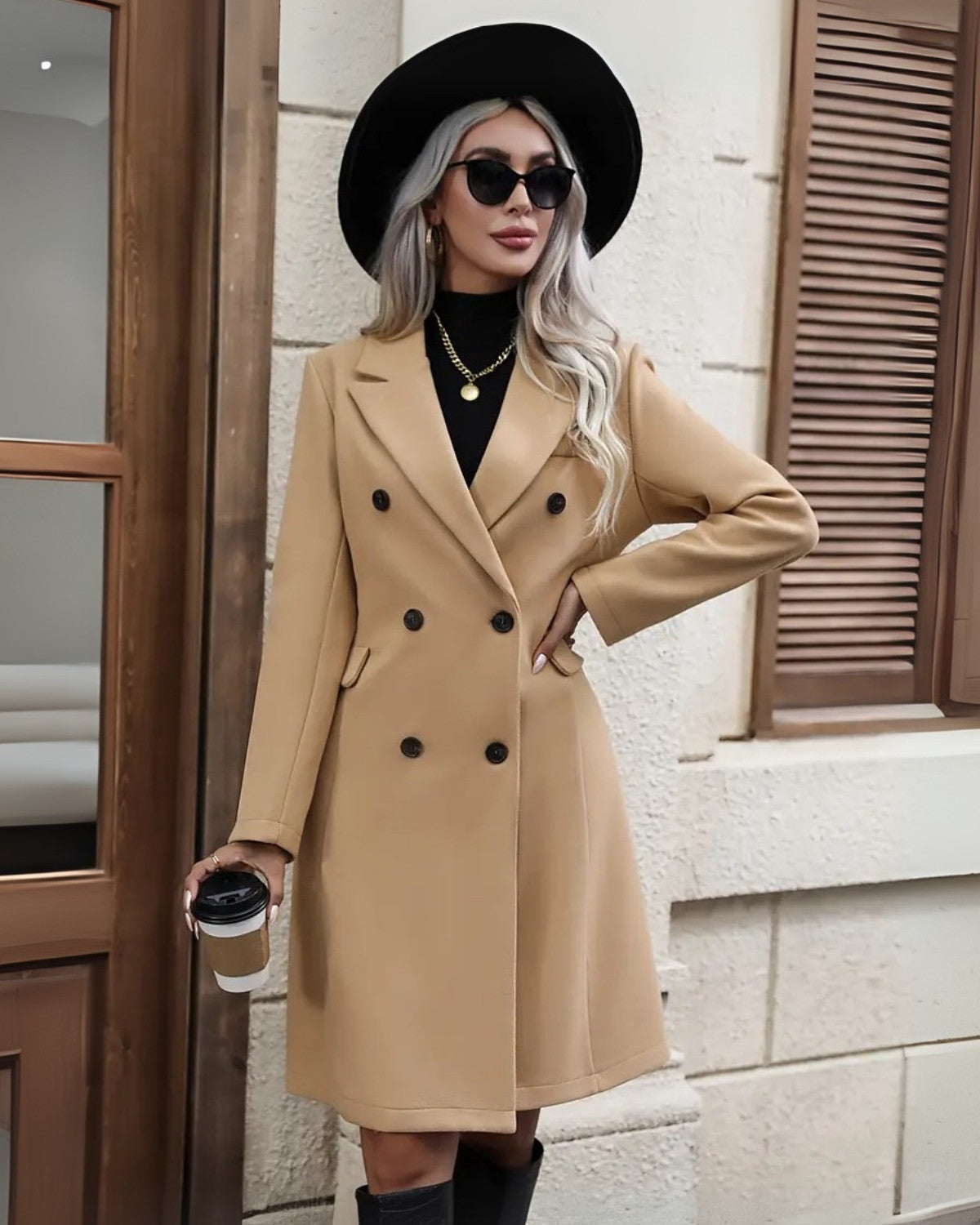 Elegante lange herfst trenchcoat met double-breasted design – Dames