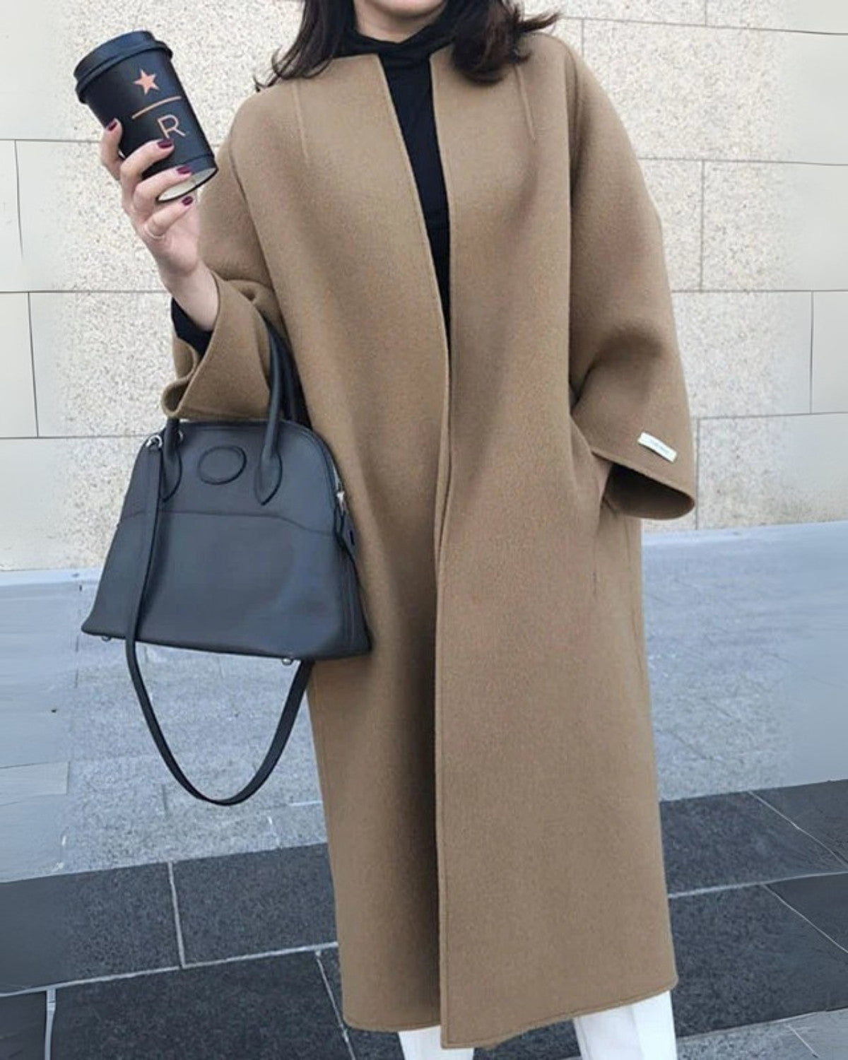 Elegante lange wollen winterjas met comfortabele pasvorm – Dames