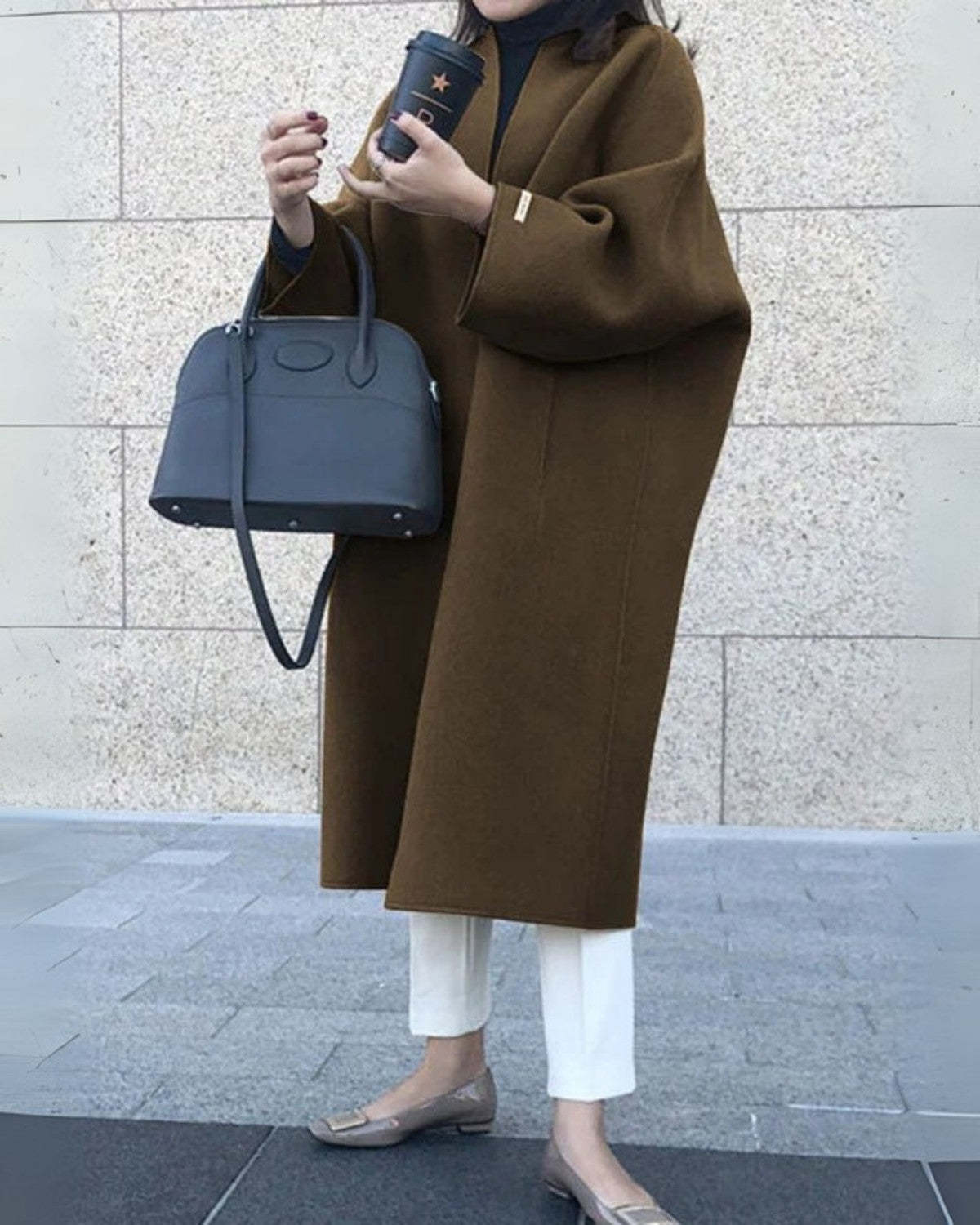 Elegante lange wollen winterjas met comfortabele pasvorm – Dames