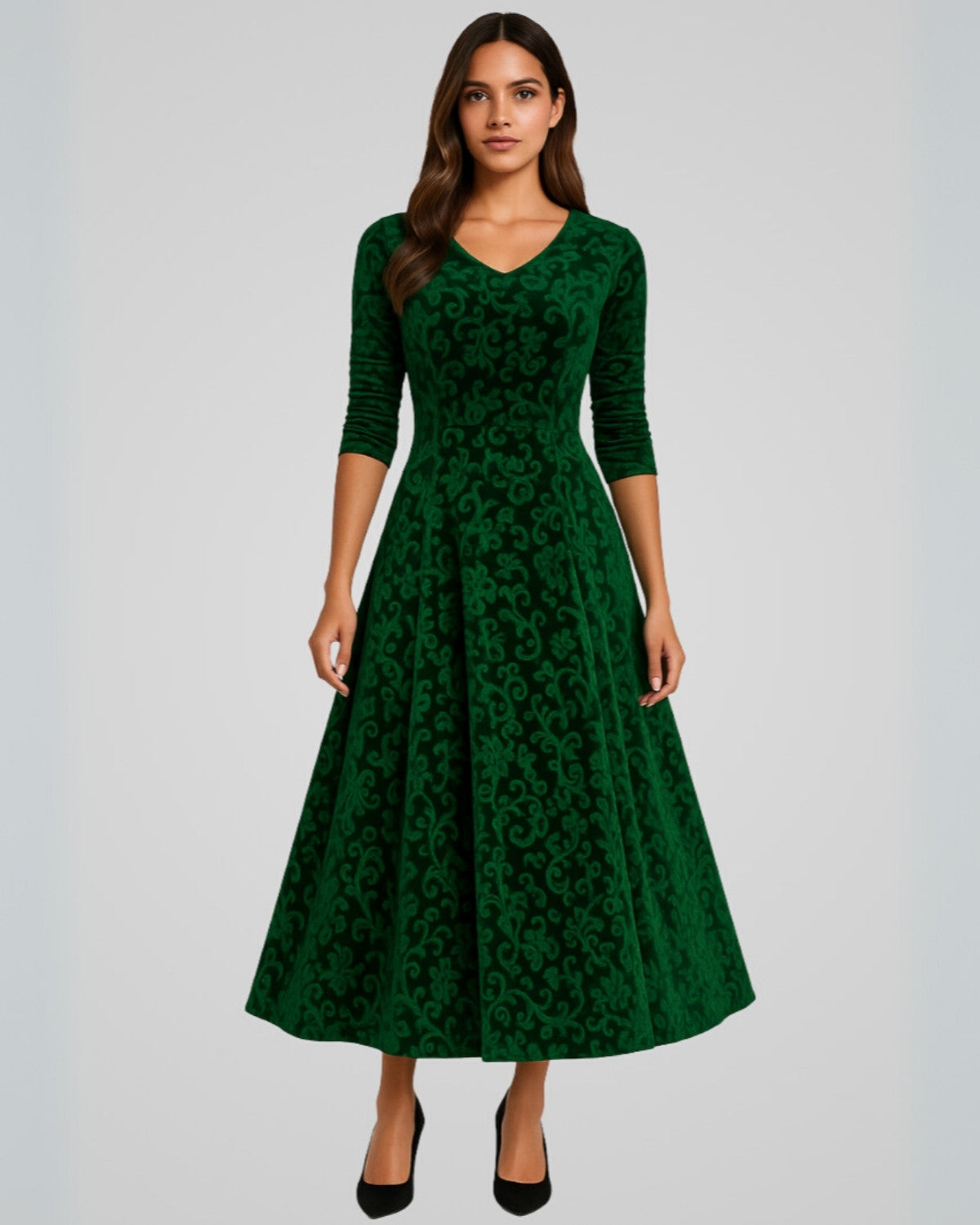 Elegante tijdloze velvet maxi jurk met kanten details - Dames