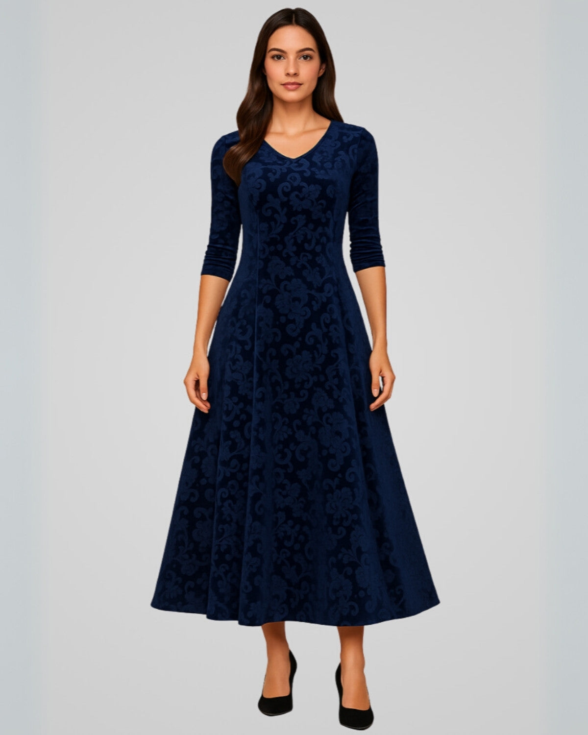 Elegante tijdloze velvet maxi jurk met kanten details - Dames