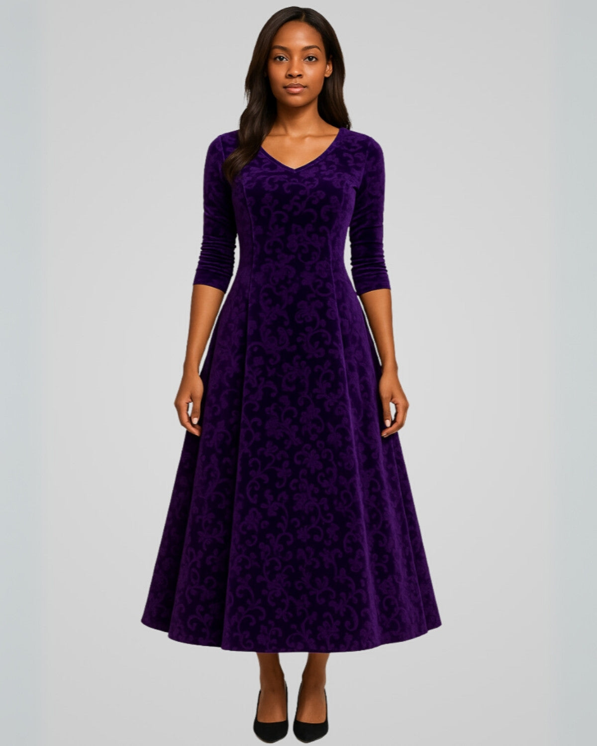 Elegante tijdloze velvet maxi jurk met kanten details - Dames