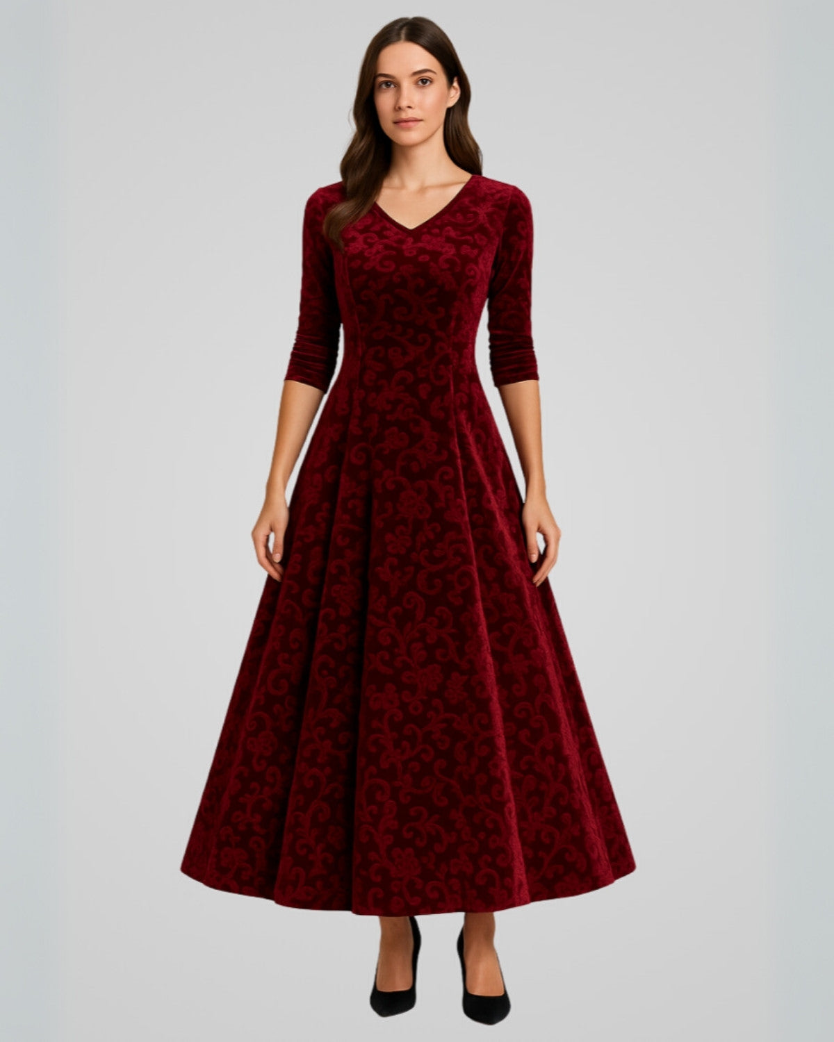 Elegante tijdloze velvet maxi jurk met kanten details - Dames