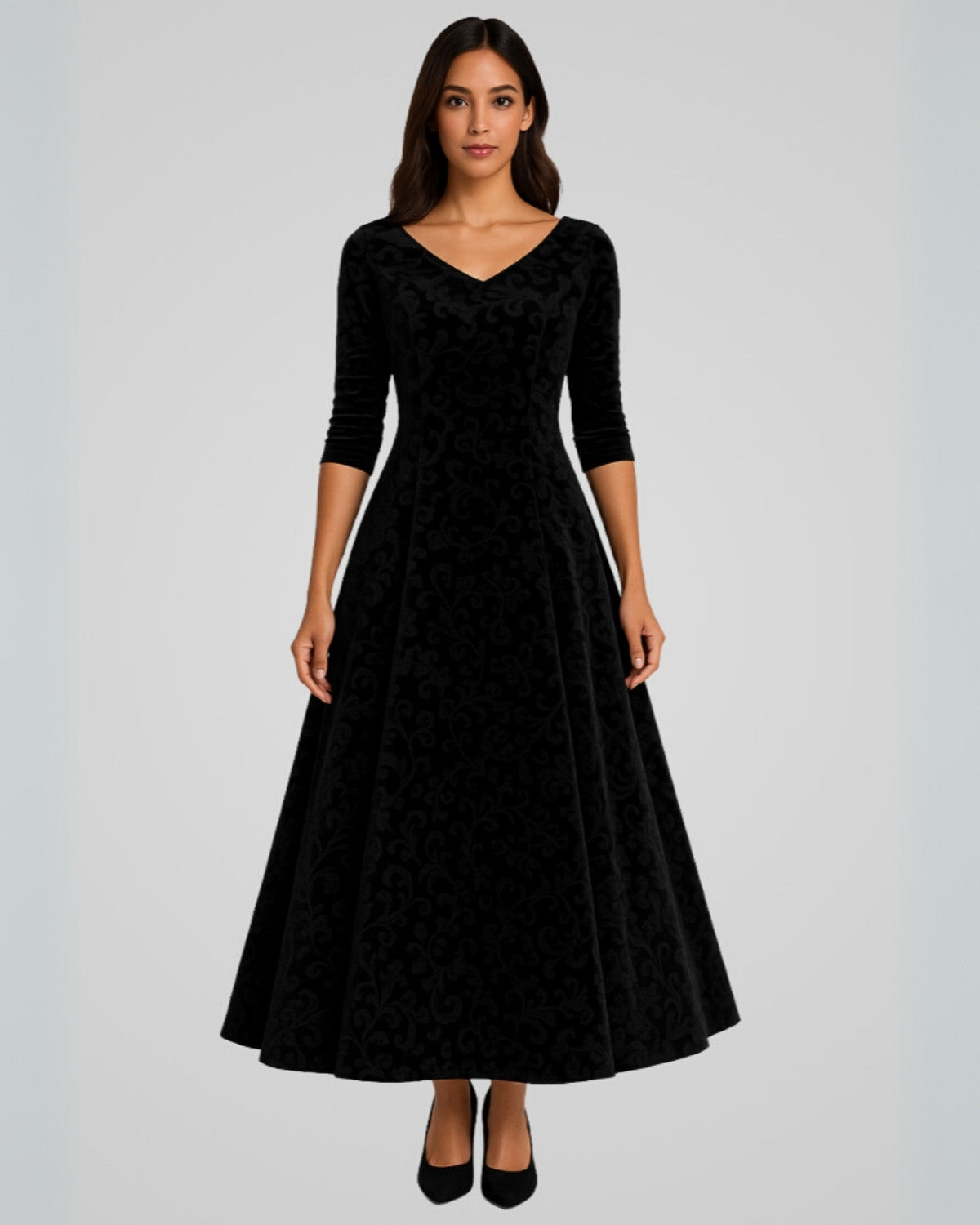 Elegante tijdloze velvet maxi jurk met kanten details - Dames