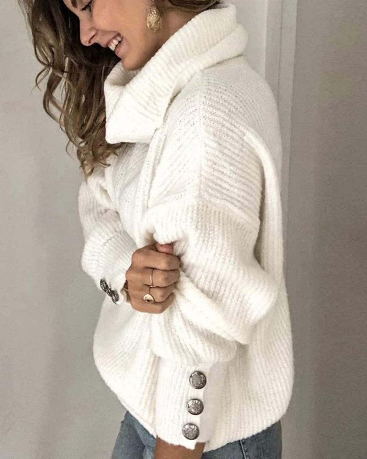 Elegante winter coltrui met stijlvolle knoopdetails – Dames