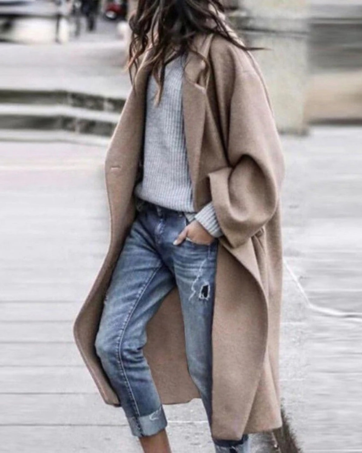 Elegante winterjas met grote kraag en knielang design – Dames