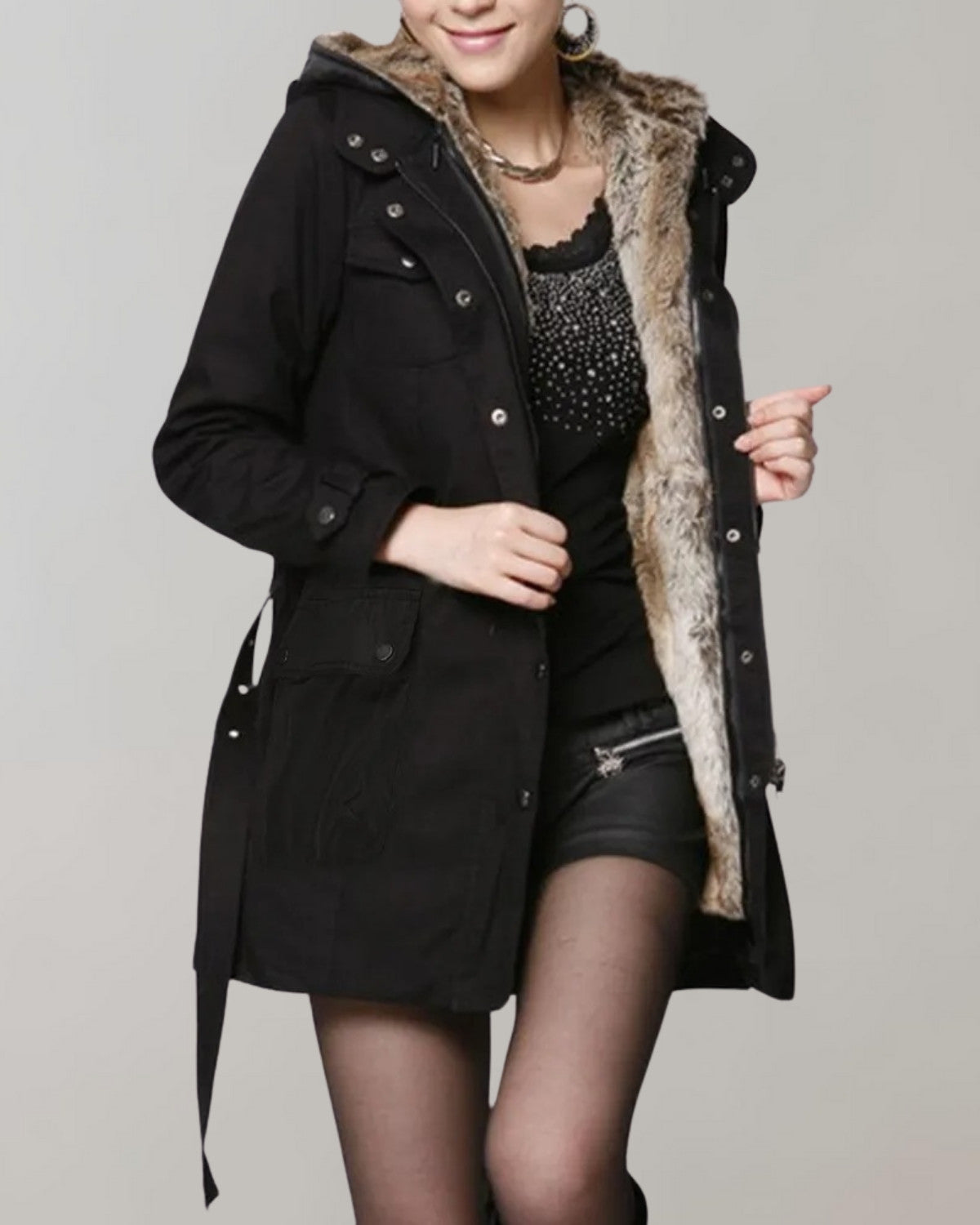 Elegante winterparka met bontvoering en capuchon – Dames
