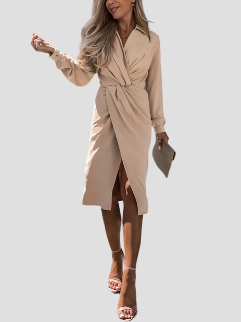 Eva | Elegante Midi-Jurk Met Verfijnde Split Voor Avondjes Uit & Brunches