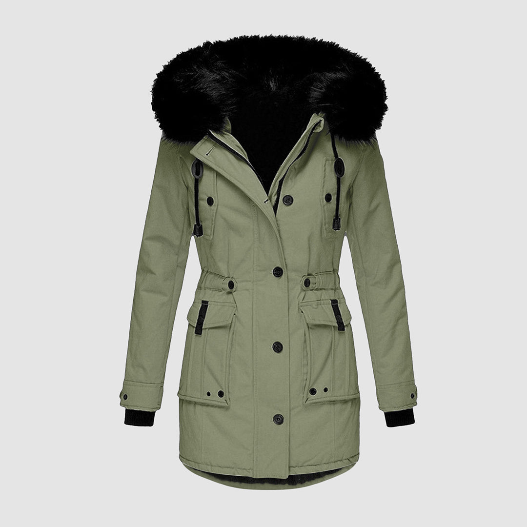 Lange waterdichte winterjas met bontkraag – Dames