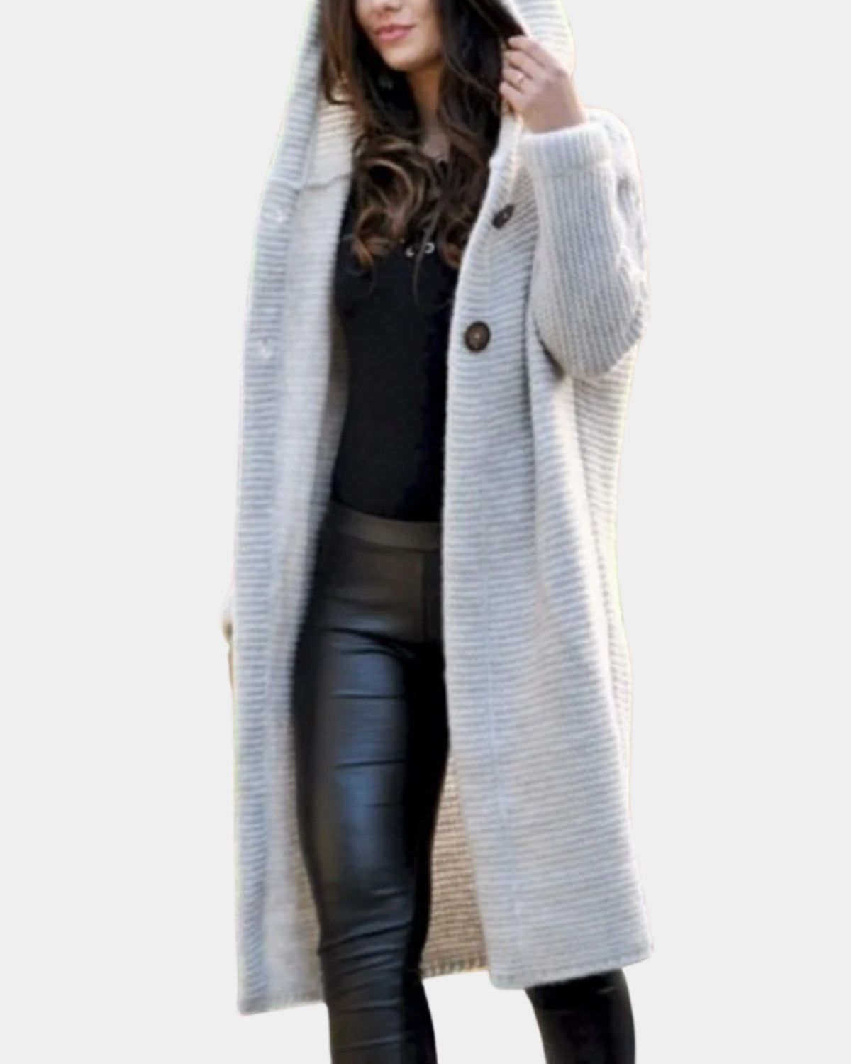 Gebreid damesvest met capuchon en elegant patroon – Dames