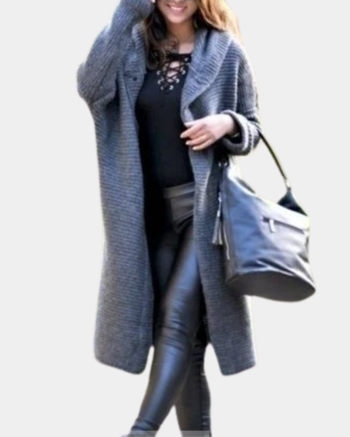 Gebreid damesvest met capuchon en elegant patroon – Dames