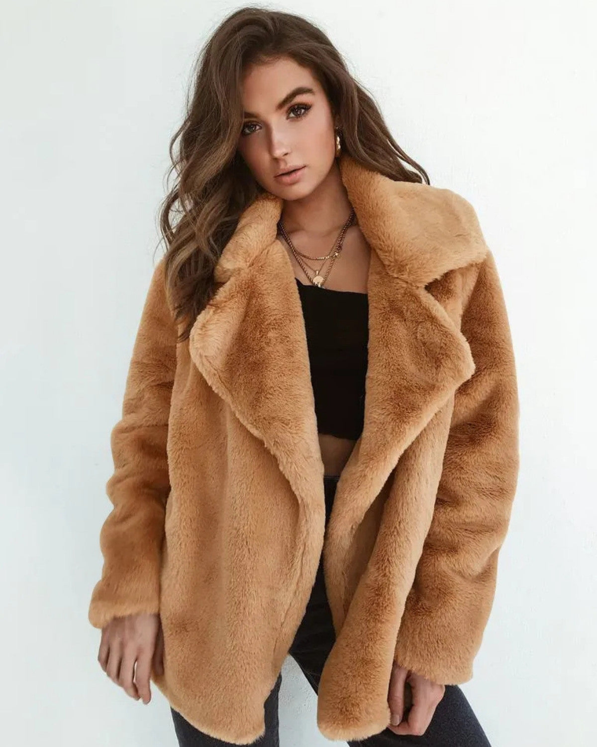 Geraffineerde winterjas van pluche met reverskraag – Dames