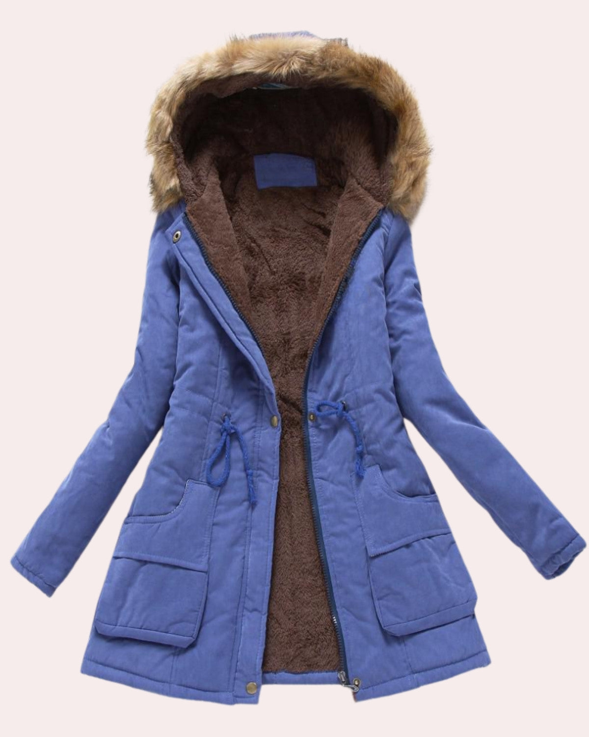 Gewatteerde winterjas met geborduurde capuchon en slanke pasvorm – Dames