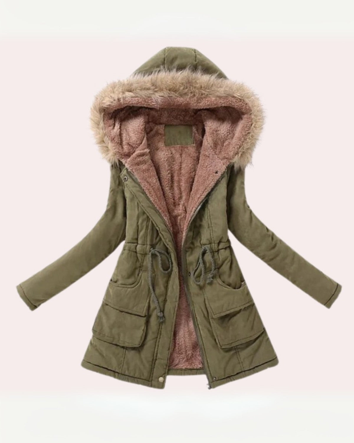 Gewatteerde winterjas met geborduurde capuchon en slanke pasvorm – Dames
