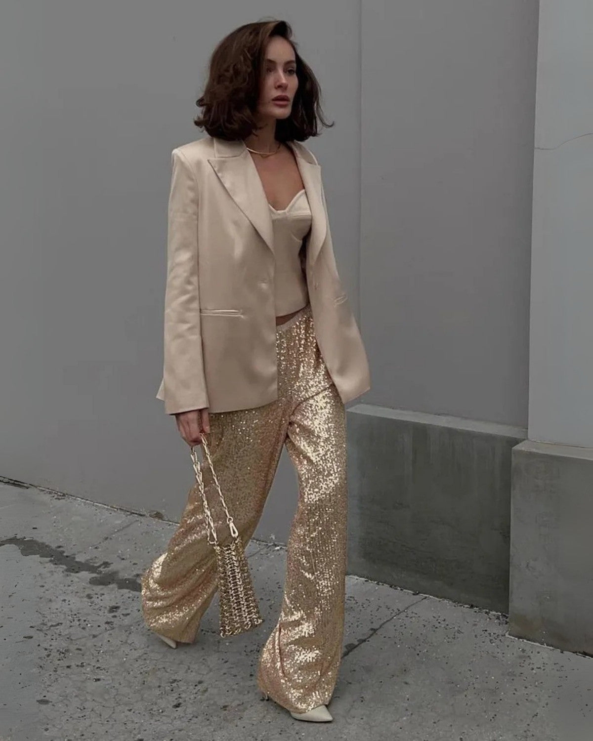 Glinsterende glitter feestbroek met rechte pasvorm – Dames