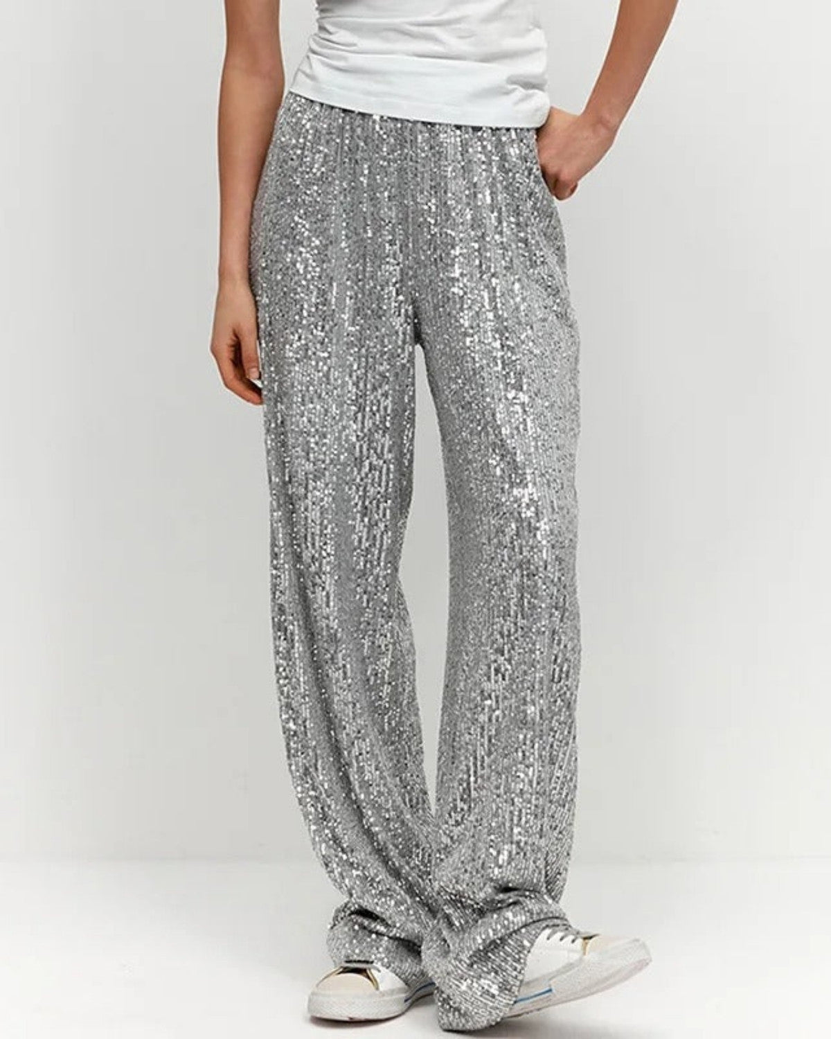 Glinsterende glitter feestbroek met rechte pasvorm – Dames
