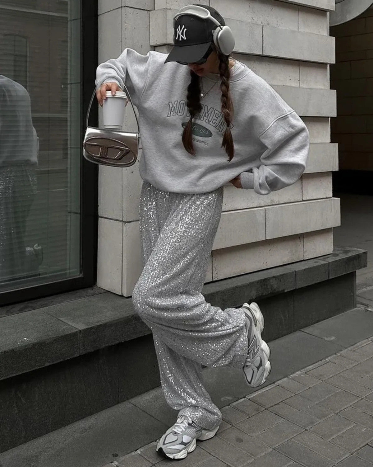 Glinsterende glitter feestbroek met rechte pasvorm – Dames