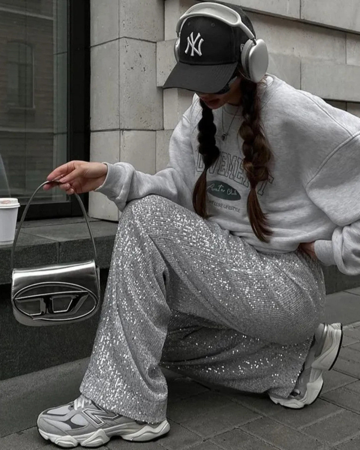 Glinsterende glitter feestbroek met rechte pasvorm – Dames