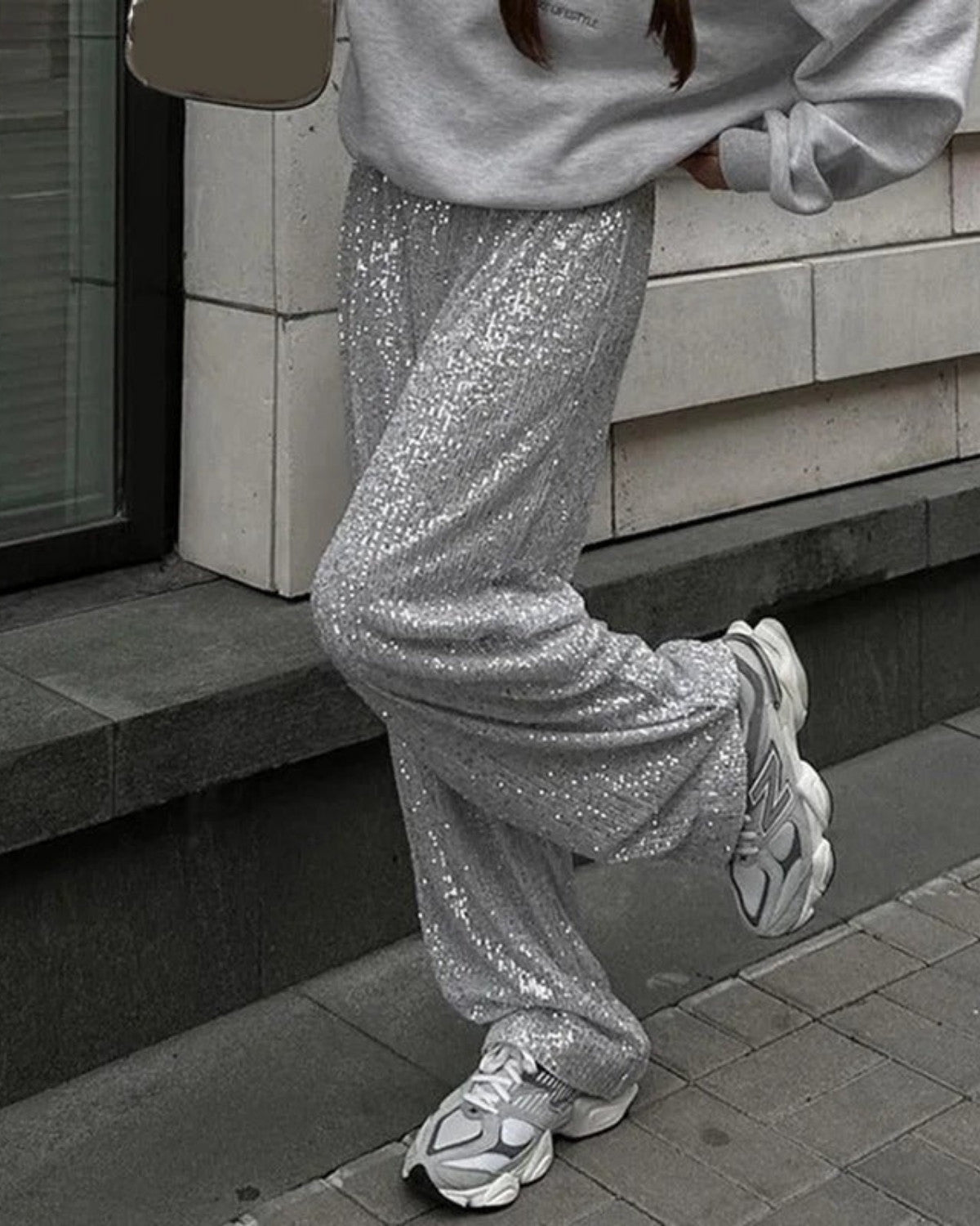 Glinsterende glitter feestbroek met rechte pasvorm – Dames