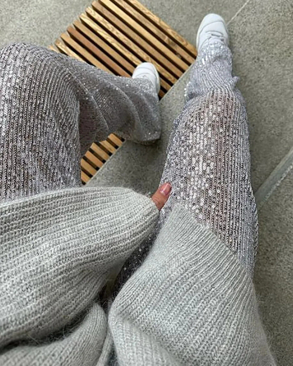 Glinsterende glitter feestbroek met rechte pasvorm – Dames