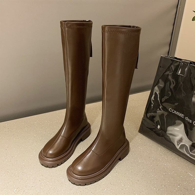 Duurzame kniehoge winterlaarzen met stevige zool – Dames