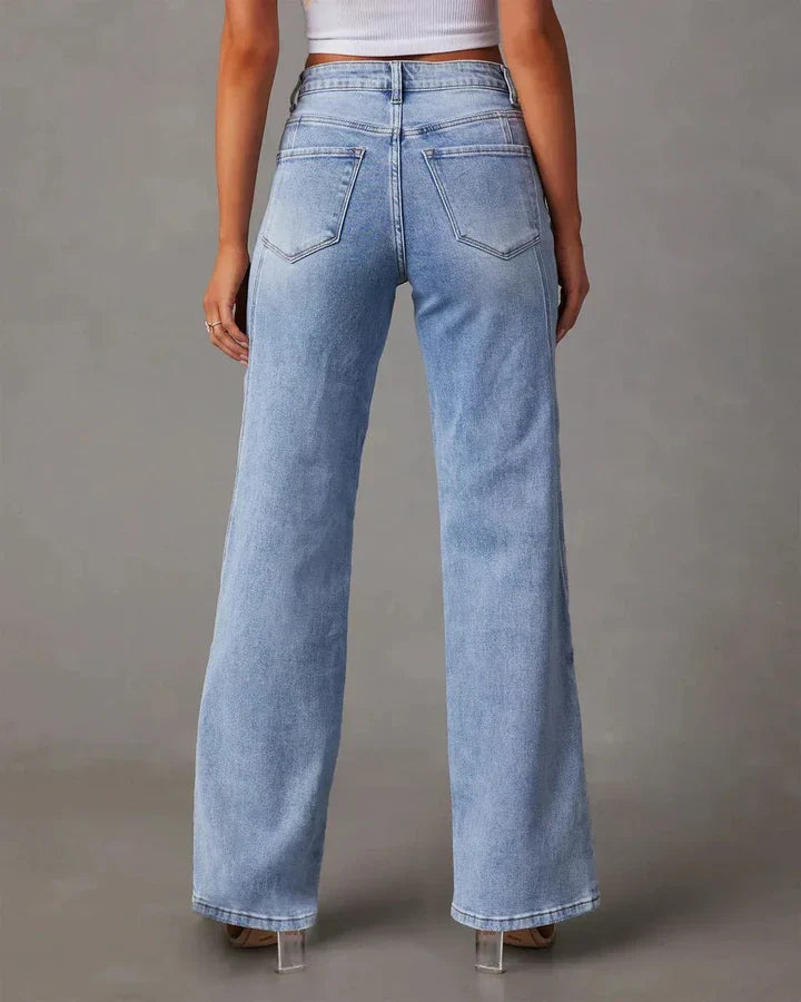 Trendy high-waisted jeans van katoenmix met oversized pasvorm – Dames