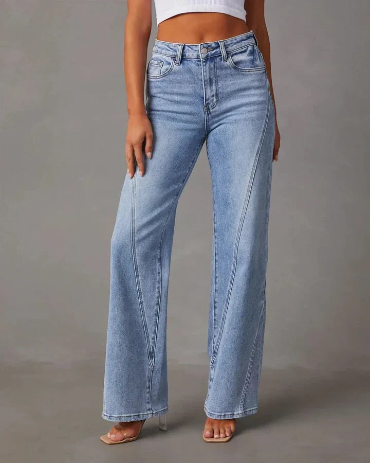 Trendy high-waisted jeans van katoenmix met oversized pasvorm – Dames