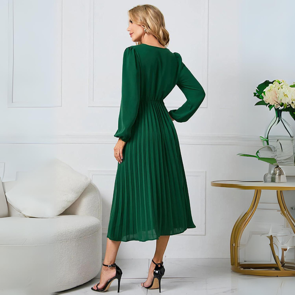 Elegante jurk met geplooide riem en vloeiende stof – Dames