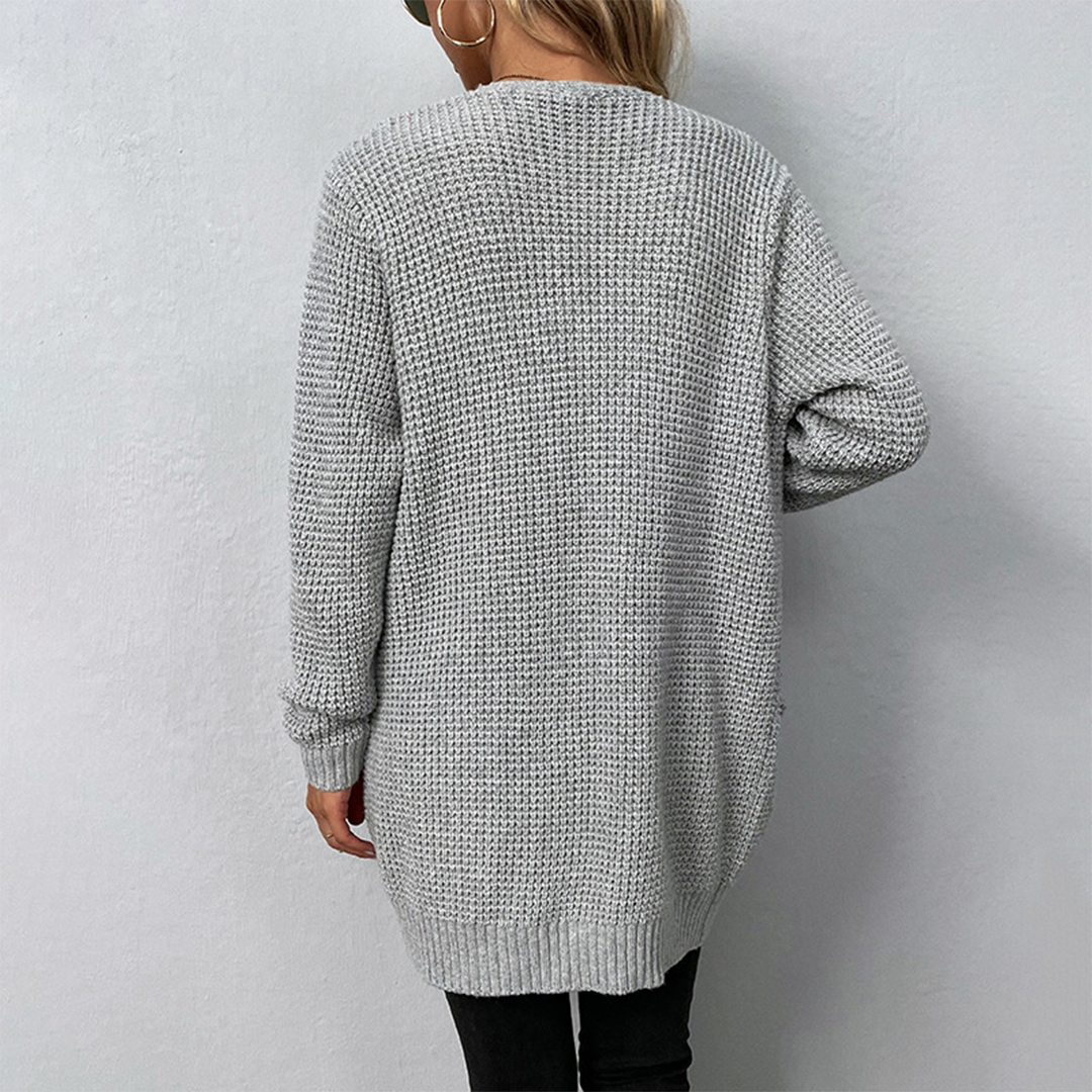Elegant lang vest met V-hals en zakken – Dames