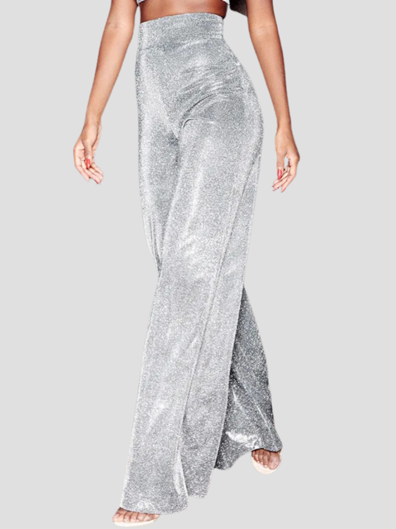 Stijlvolle hoge taille glitter broek - Dames