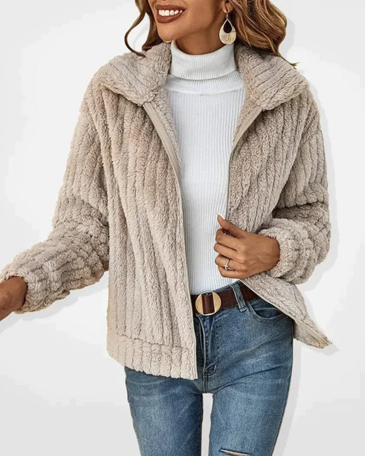Lang fleece vest met kraag en tijdloze pasvorm – Dames