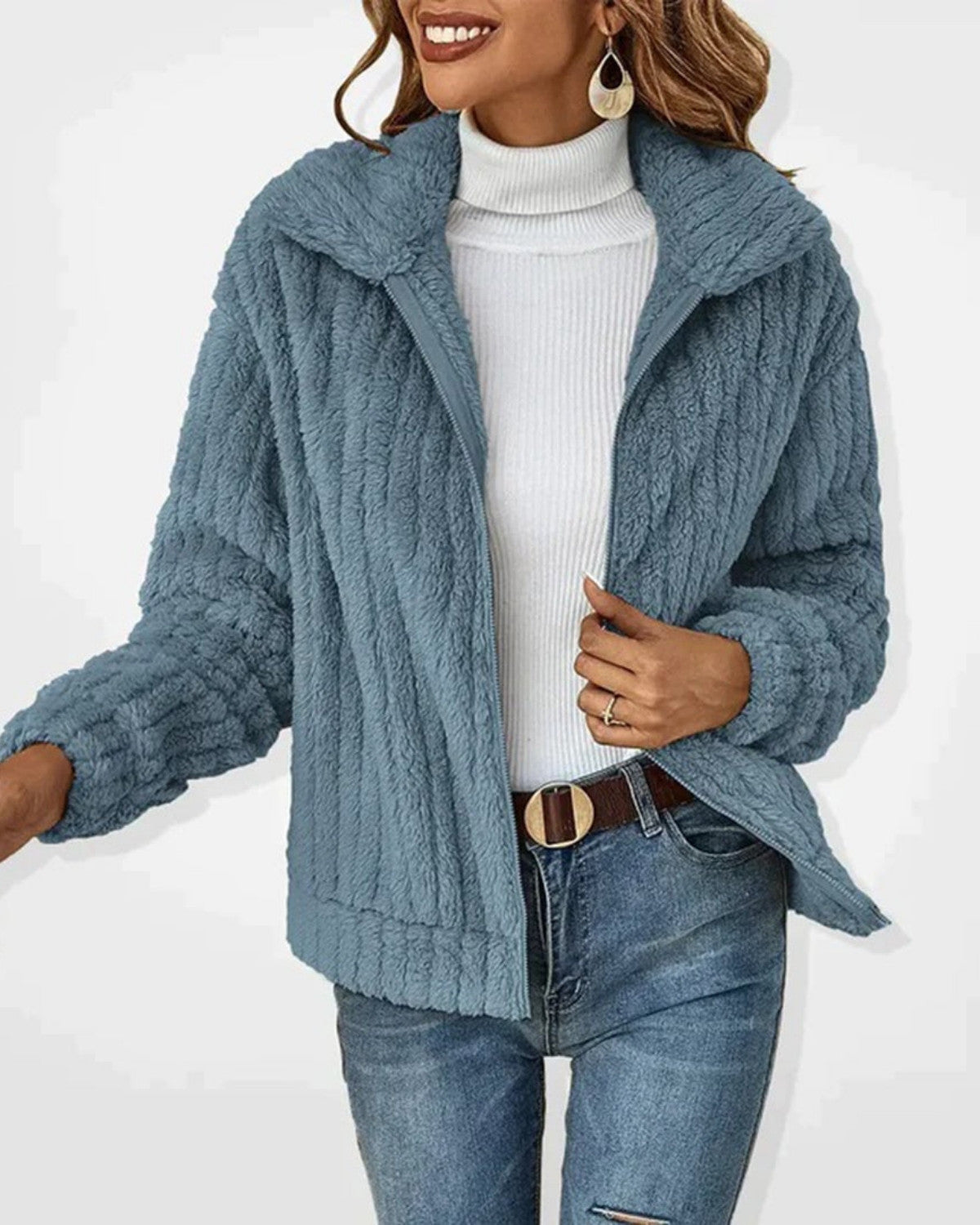 Lang fleece vest met kraag en tijdloze pasvorm – Dames