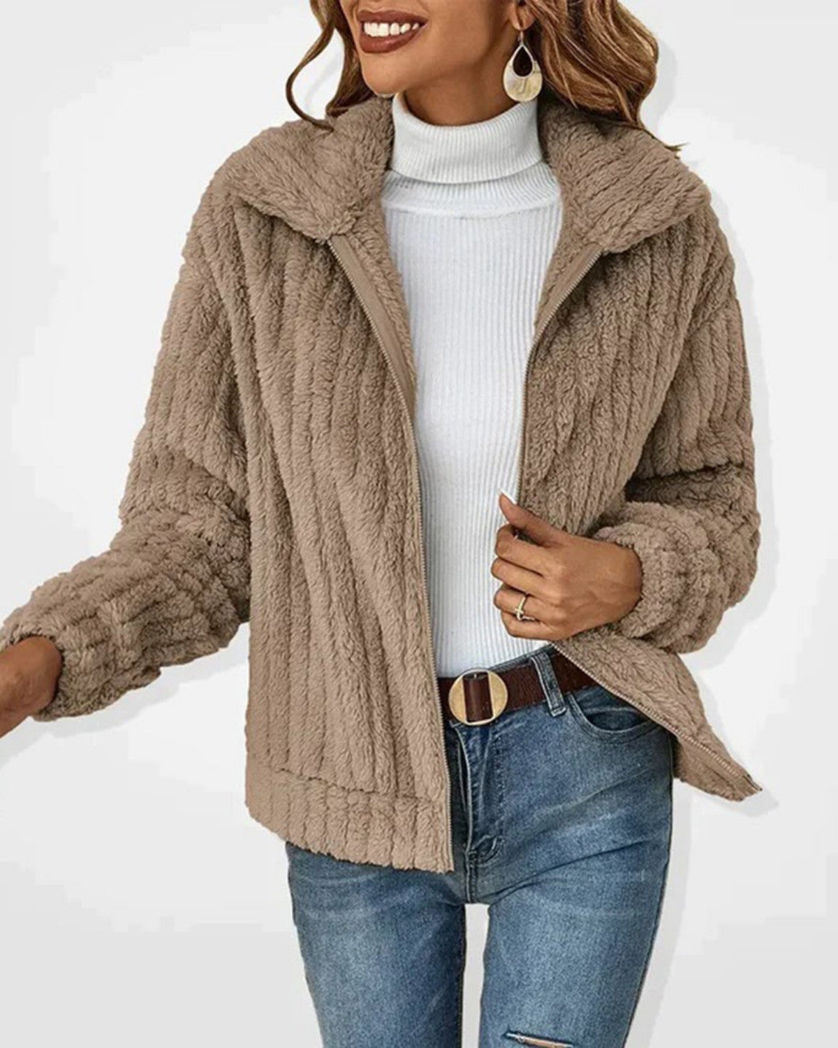 Lang fleece vest met kraag en tijdloze pasvorm – Dames