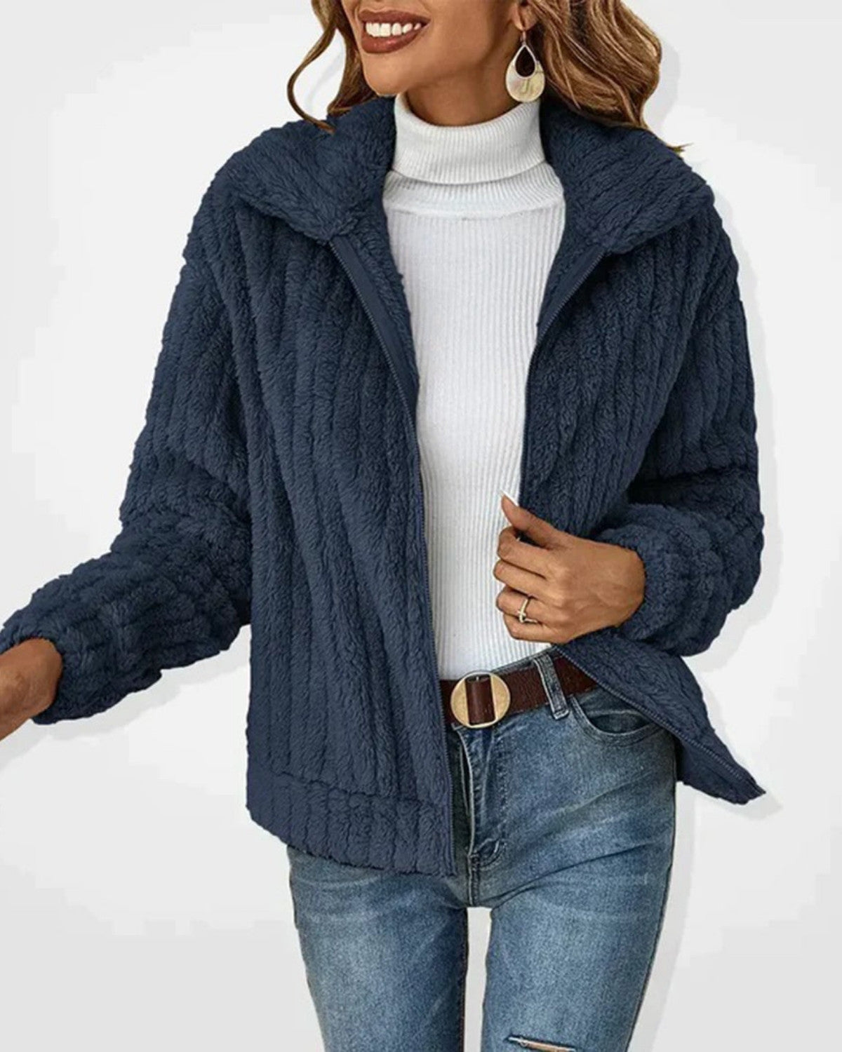Lang fleece vest met kraag en tijdloze pasvorm – Dames