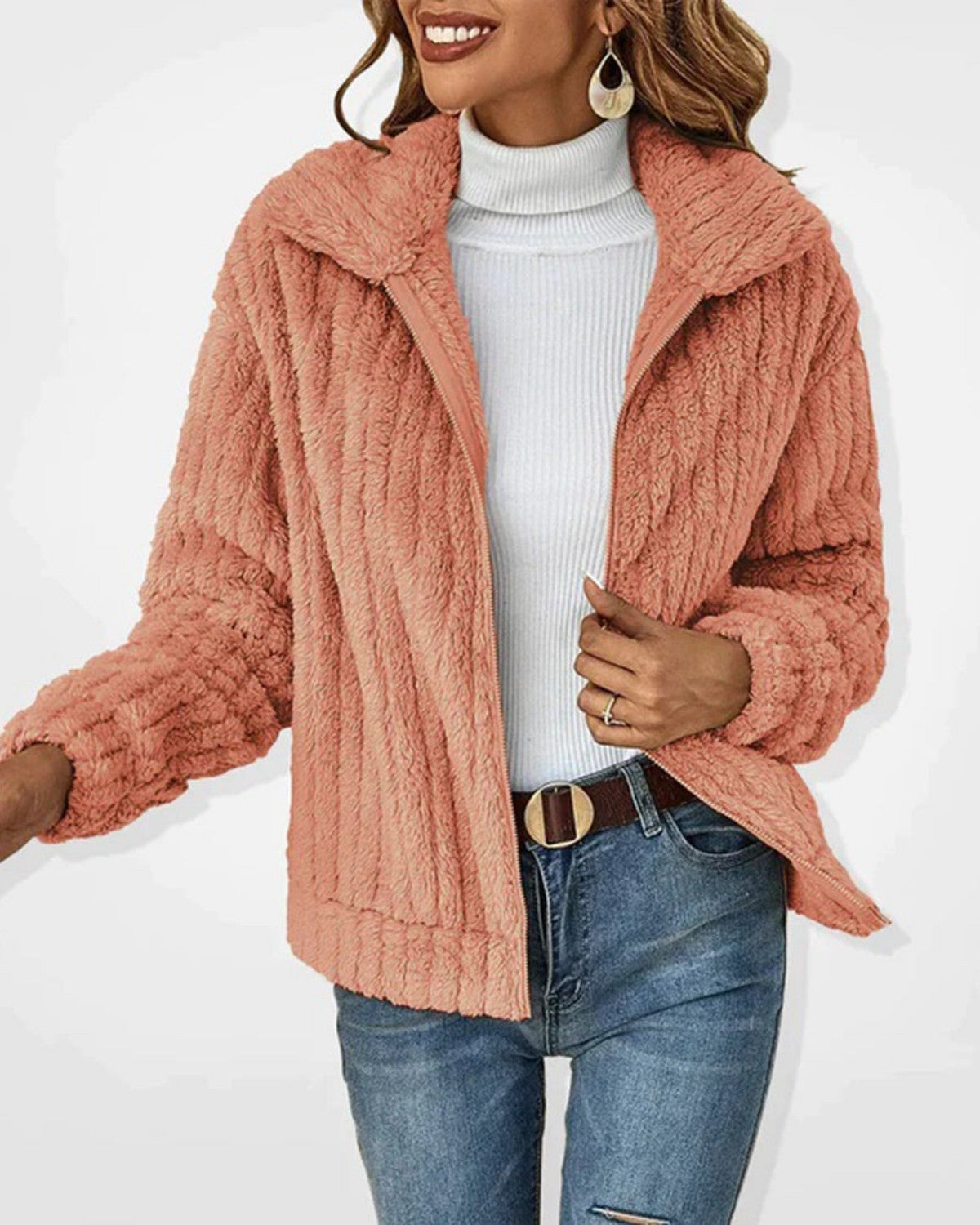 Lang fleece vest met kraag en tijdloze pasvorm – Dames