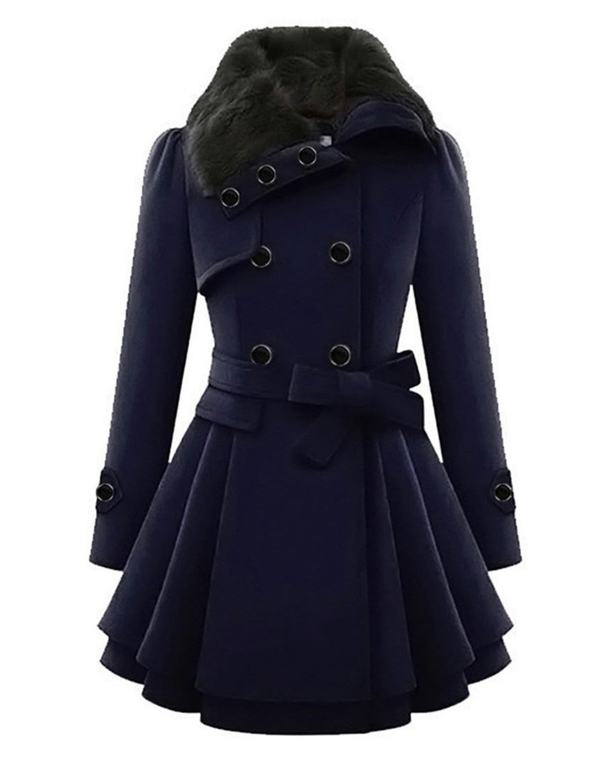 Lange winterjas met bontkraag en elegante pasvorm – Dames