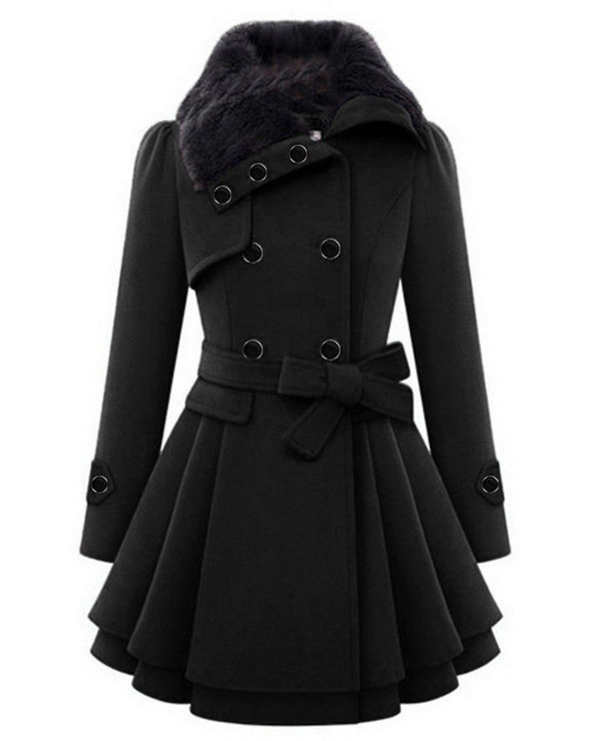 Lange winterjas met bontkraag en elegante pasvorm – Dames