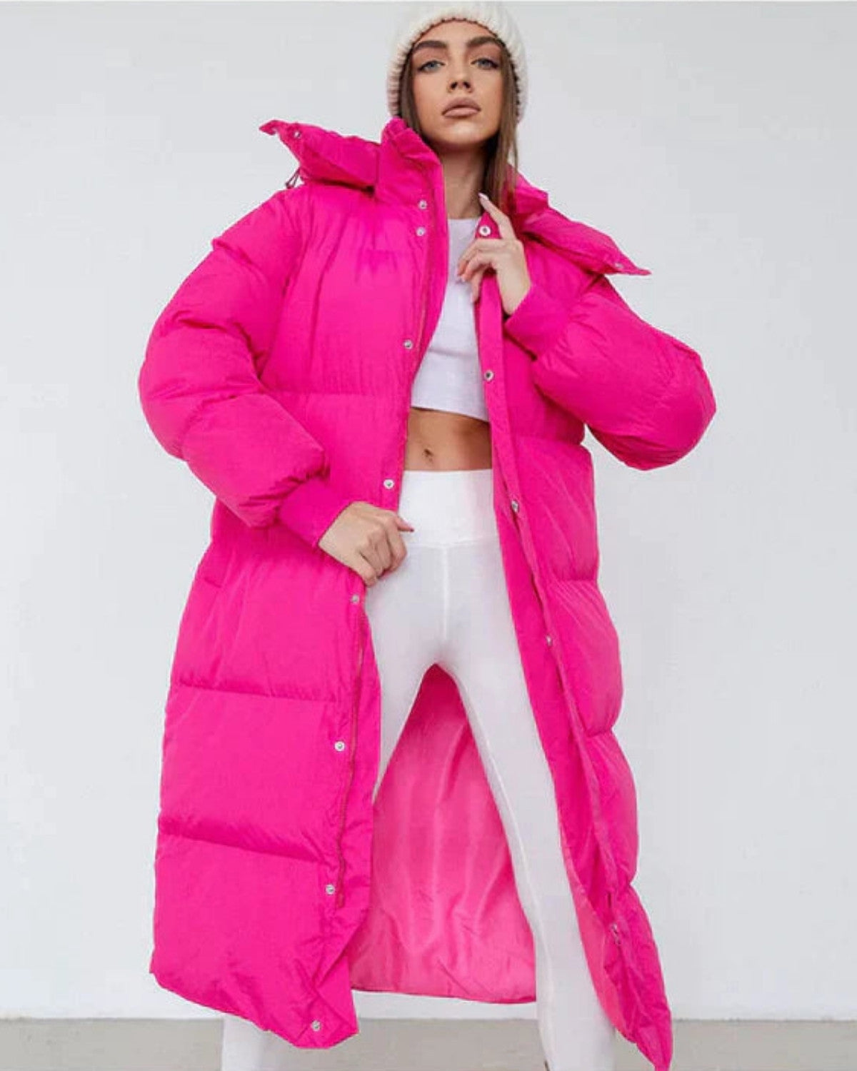 Lange puffer winterjas met warme voering en windbescherming – Dames
