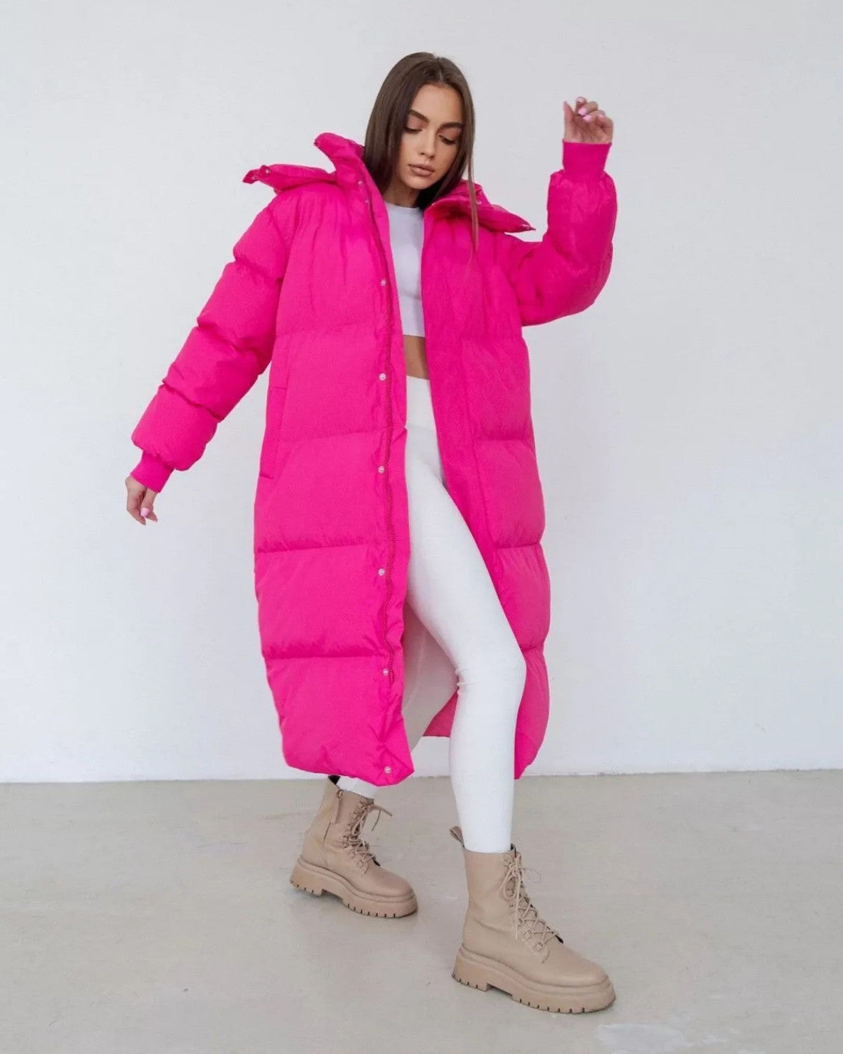 Lange puffer winterjas met warme voering en windbescherming – Dames