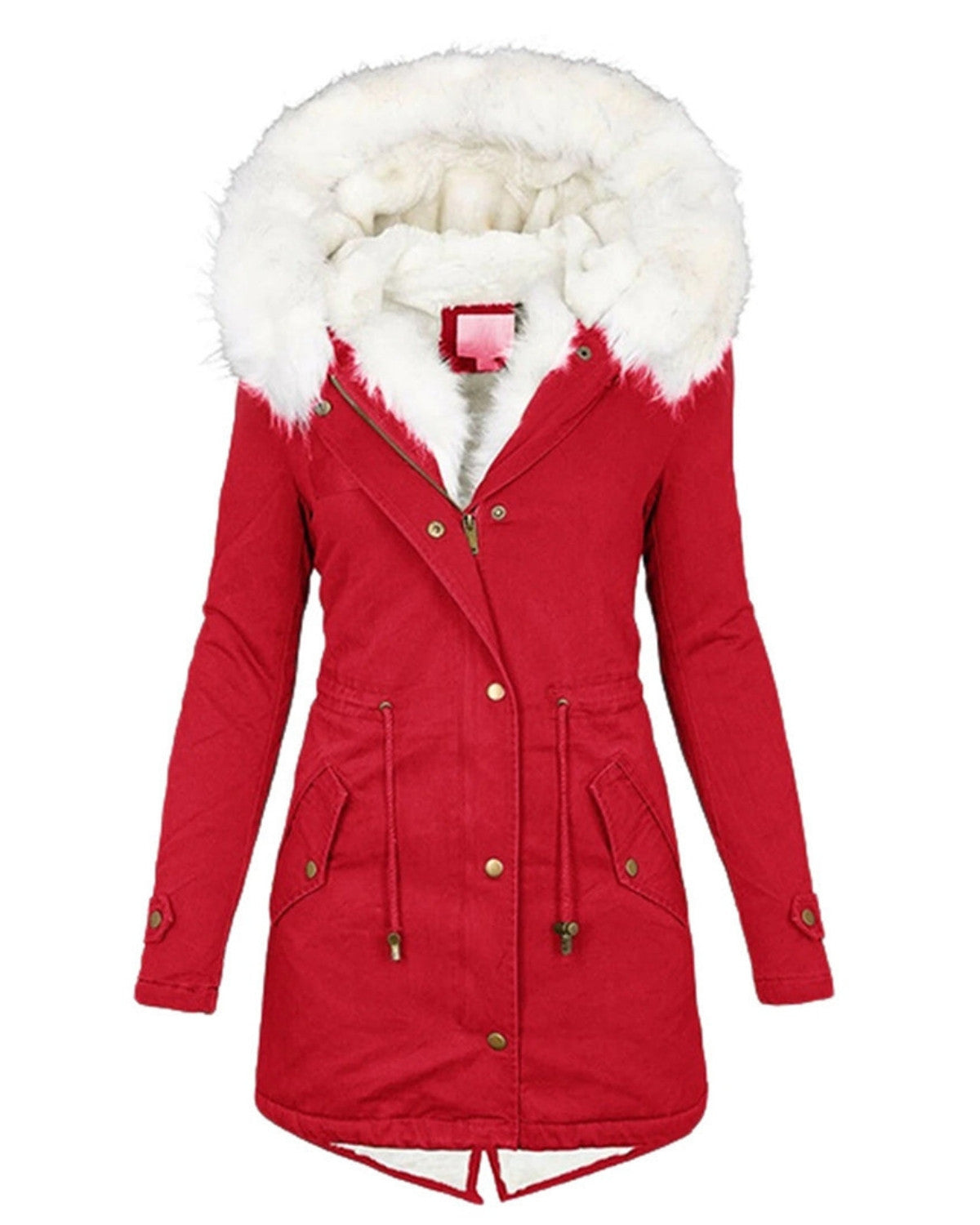 Lange waterdichte winterjas met witte bontkraag – Dames