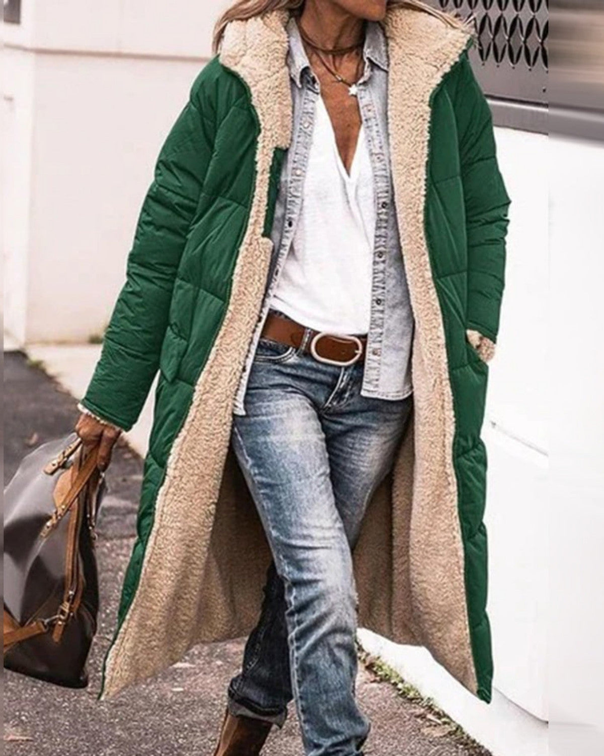 Lange winterjas met elegante pasvorm en warme voering – Dames