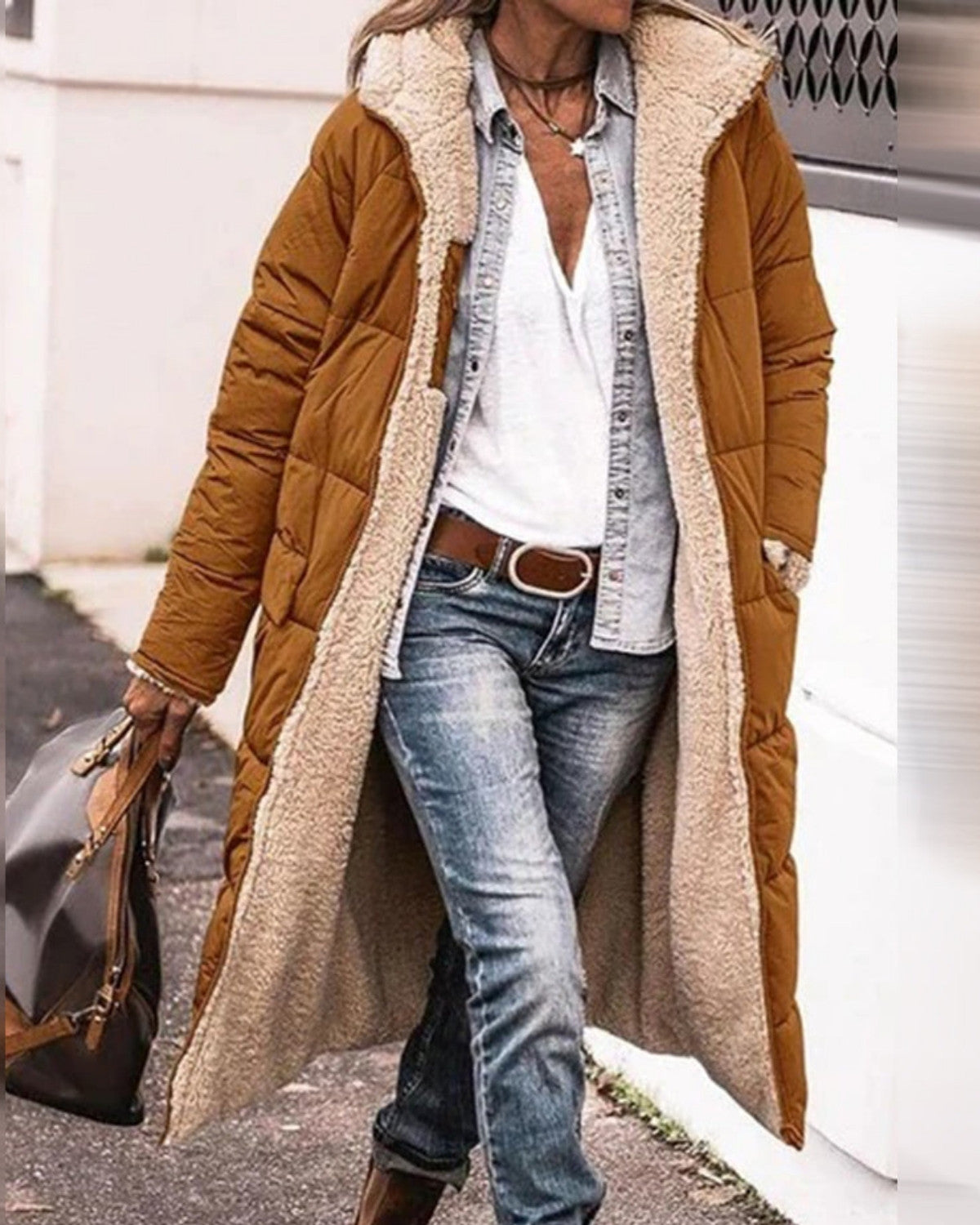 Lange winterjas met elegante pasvorm en warme voering – Dames