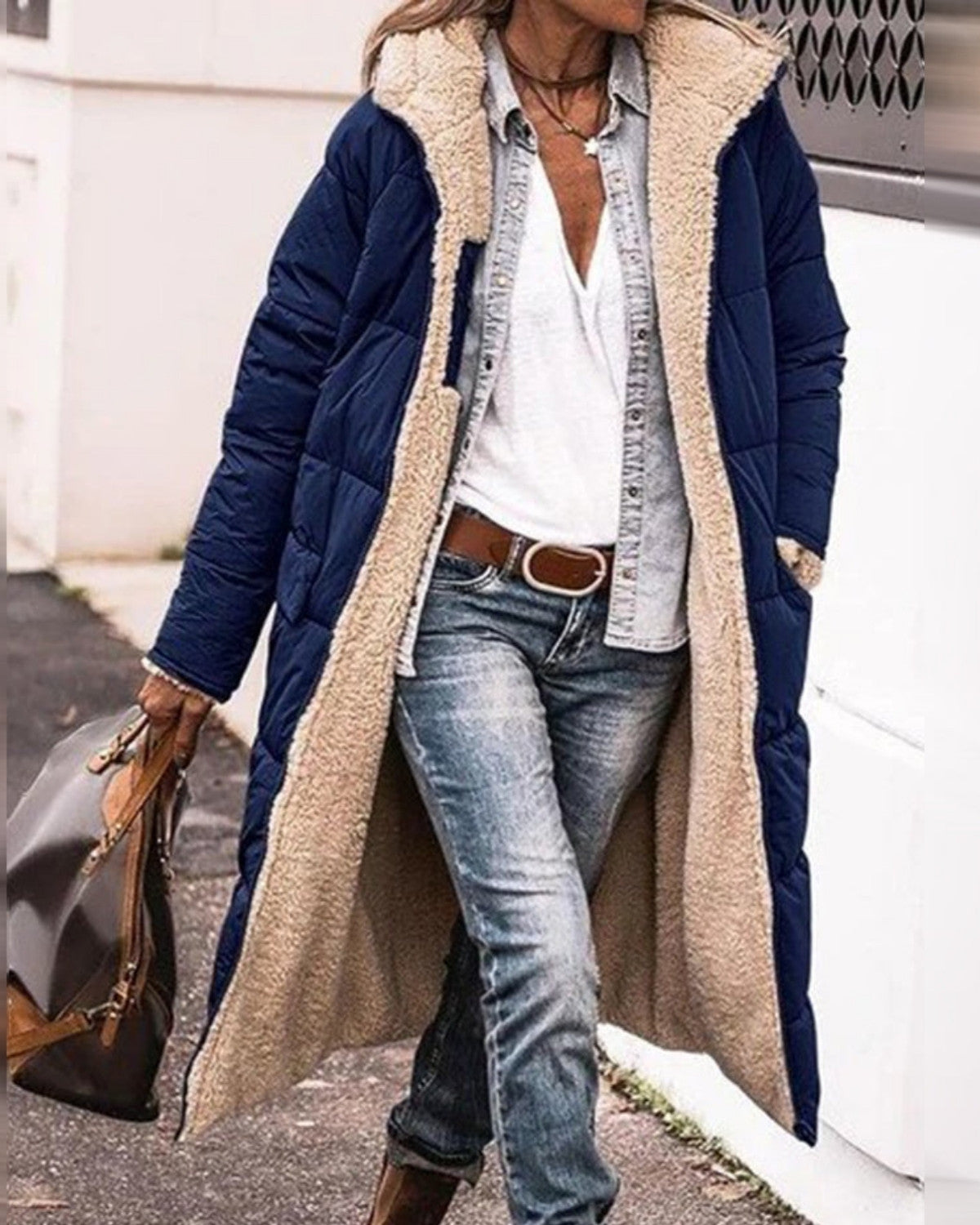 Lange winterjas met elegante pasvorm en warme voering – Dames