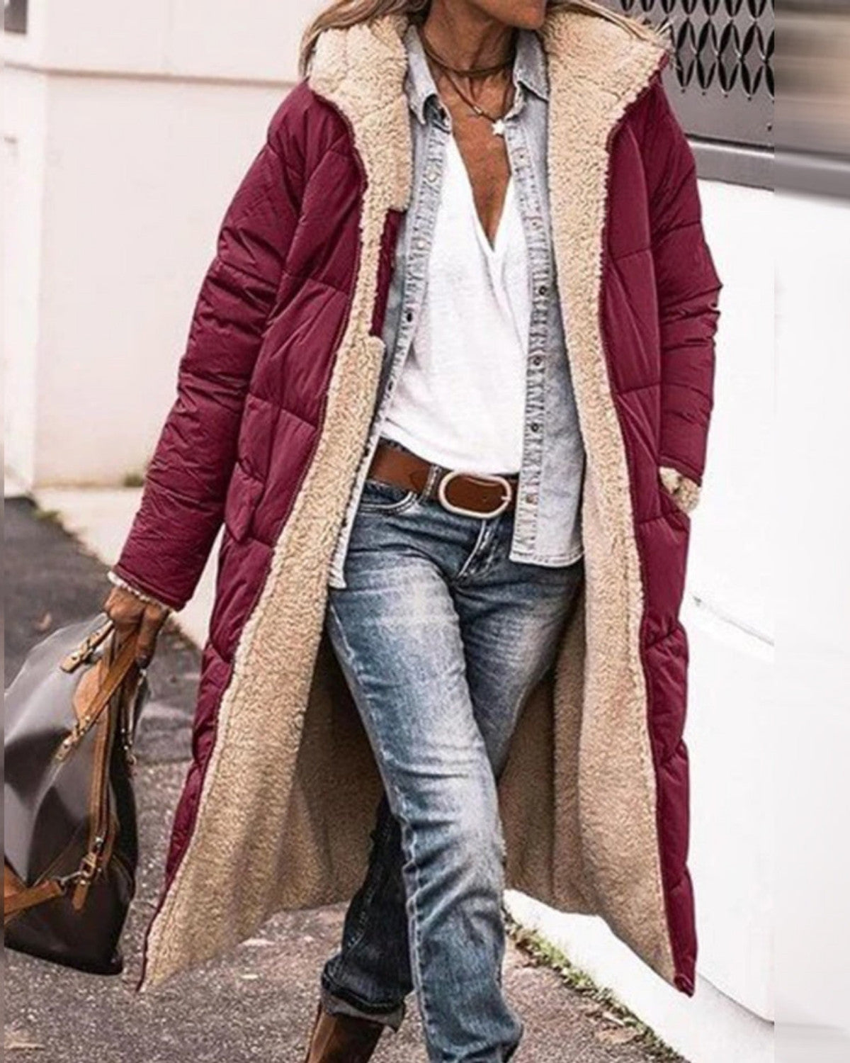 Lange winterjas met elegante pasvorm en warme voering – Dames