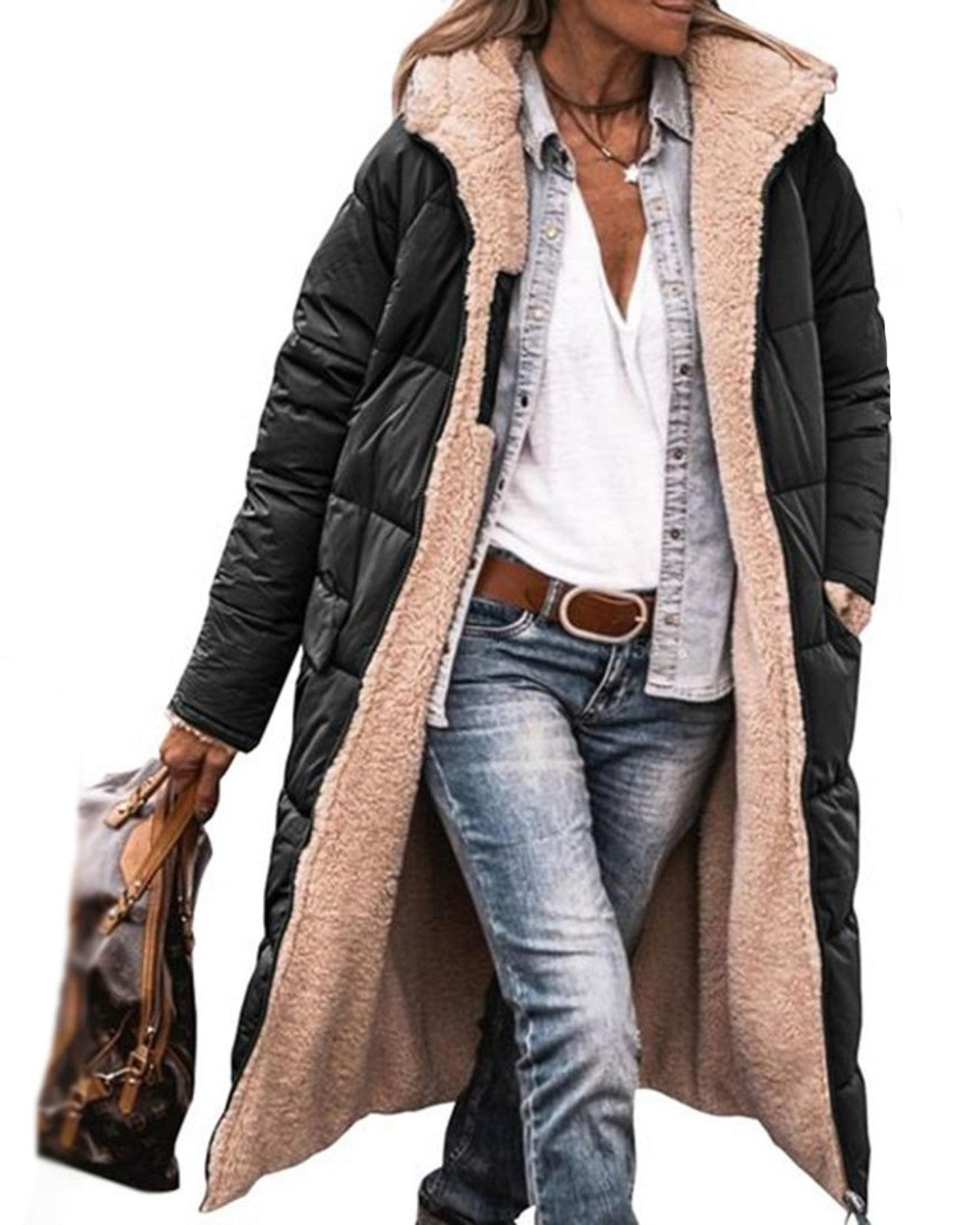 Lange winterjas met elegante pasvorm en warme voering – Dames