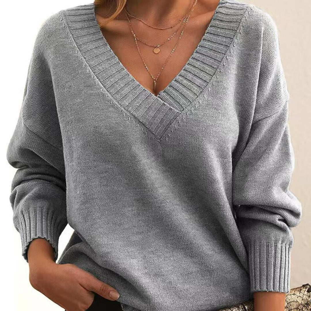 Casual gebreide V-hals trui met relaxte pasvorm – Dames