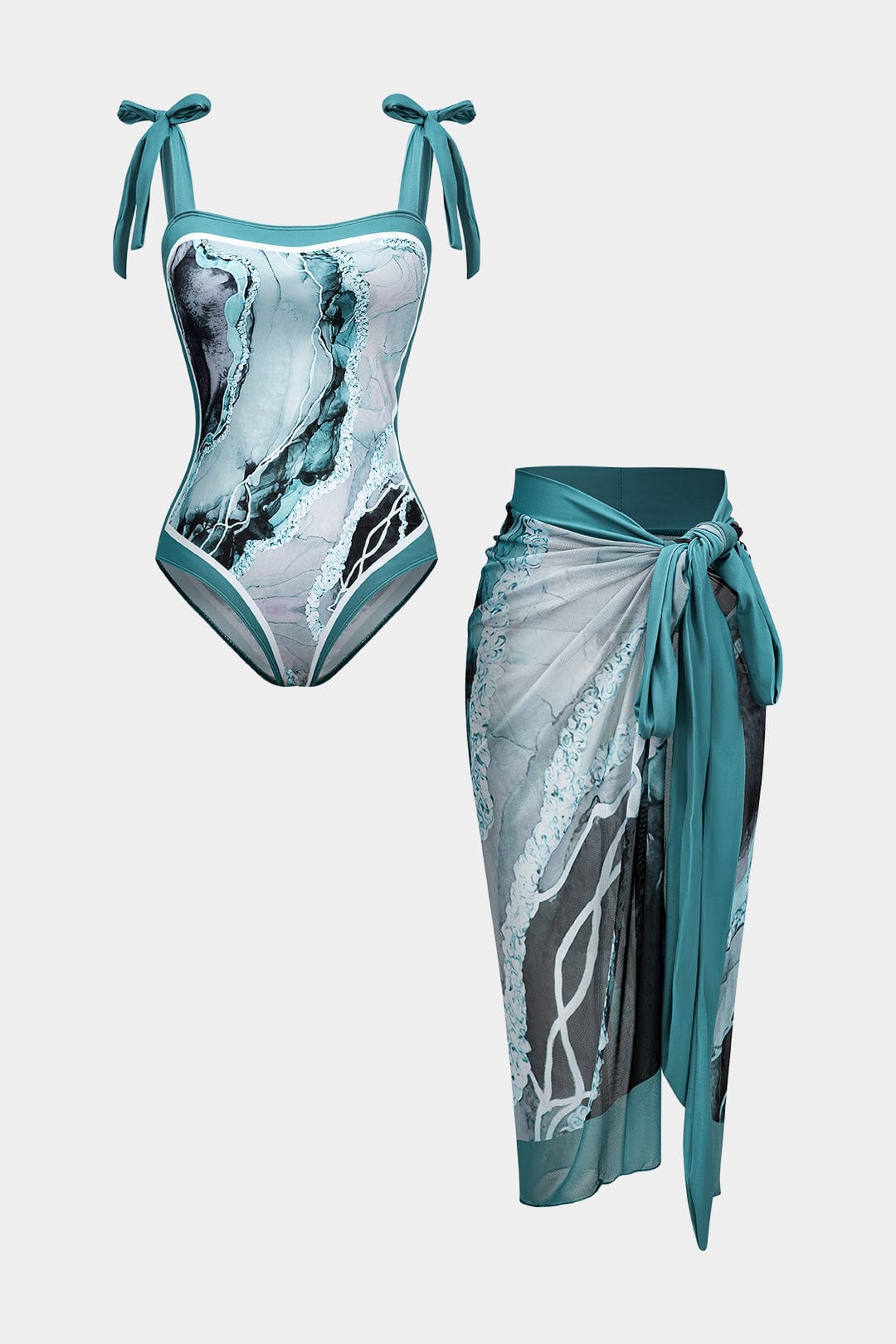 Stijlvol badpak met abstract patroon en sarong voor de zomer – Dames