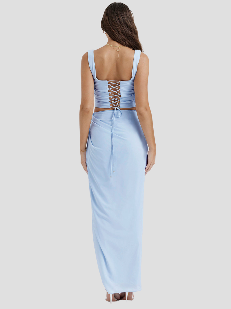 Mila | Elegante Zachtblauwe Korset met Maxi Rok Voor De Zomer Voor Dames