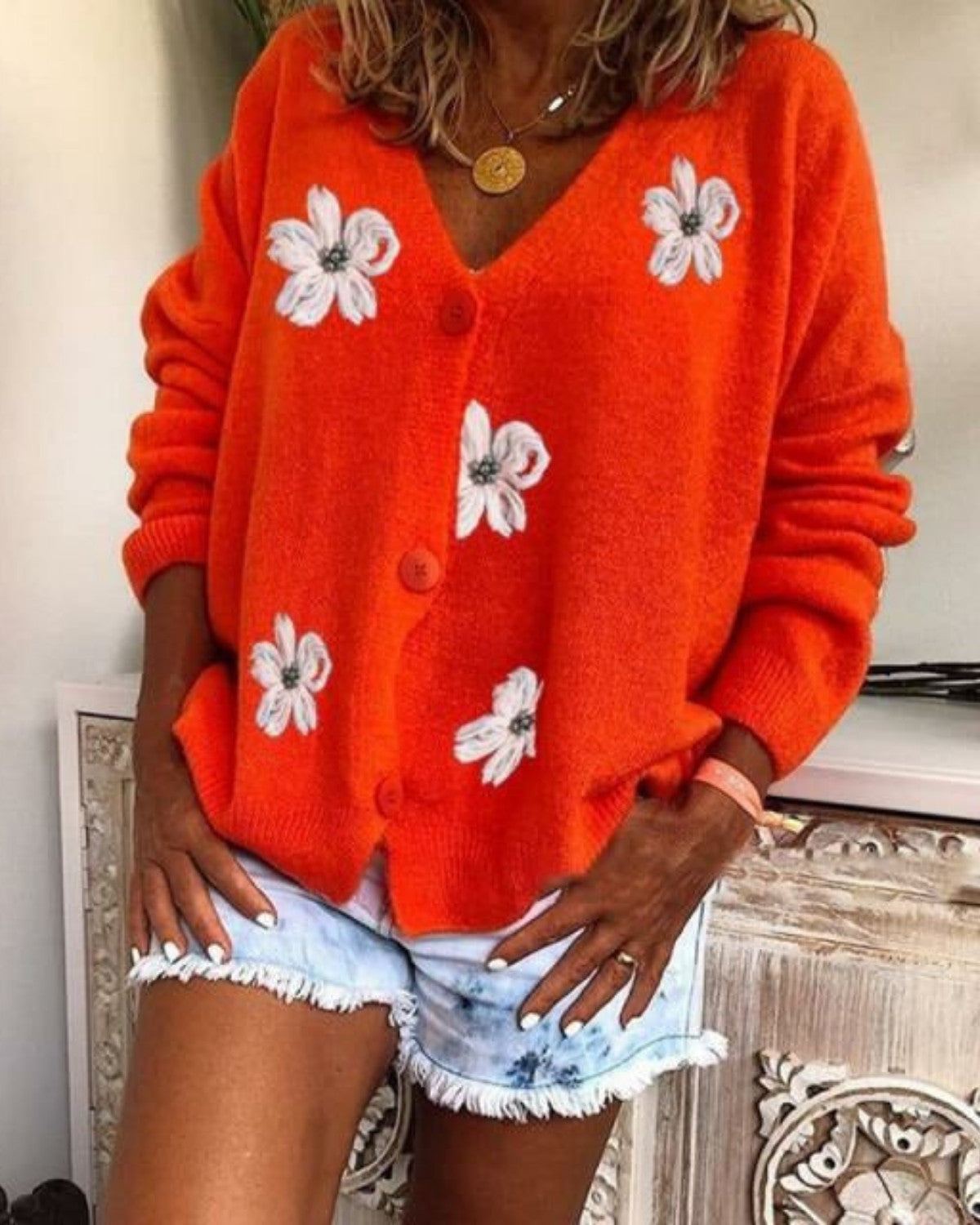 Modieuze cardigan met bloemenprint en borduurwerk – Dames