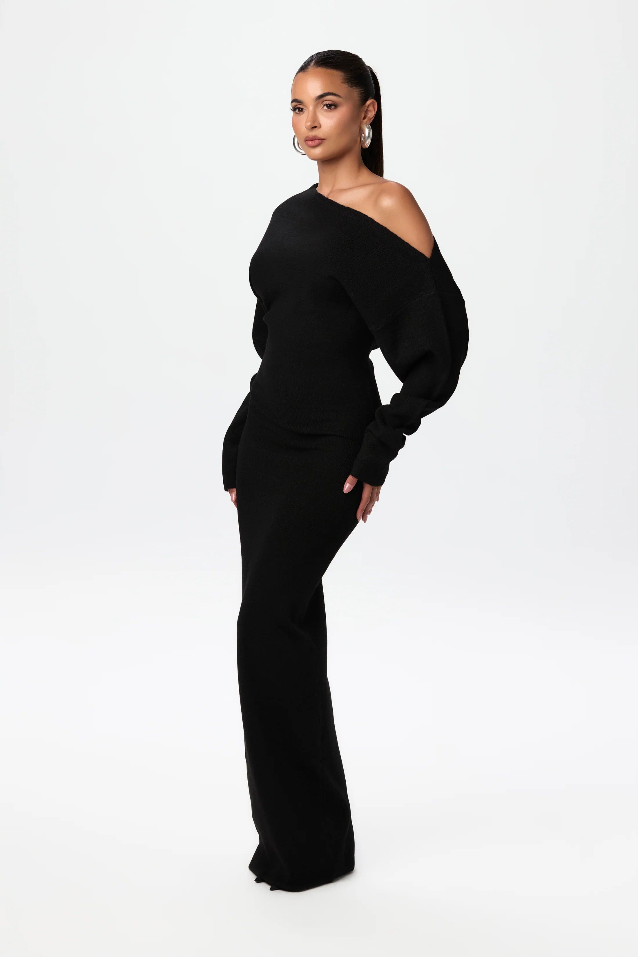 Elegante schouderloze sweater maxi jurk - Dames